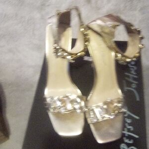 Betsey Johnson Gold Heels with Chain Detail
